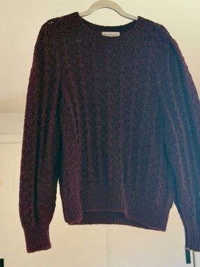 White + Warren Men's Cable Sweater in Deep Wine